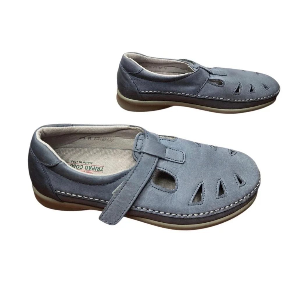 SAS Roamer Denim Leather T Strap Comfort Walking Shoes 8.5M Mary Jane Casual USA